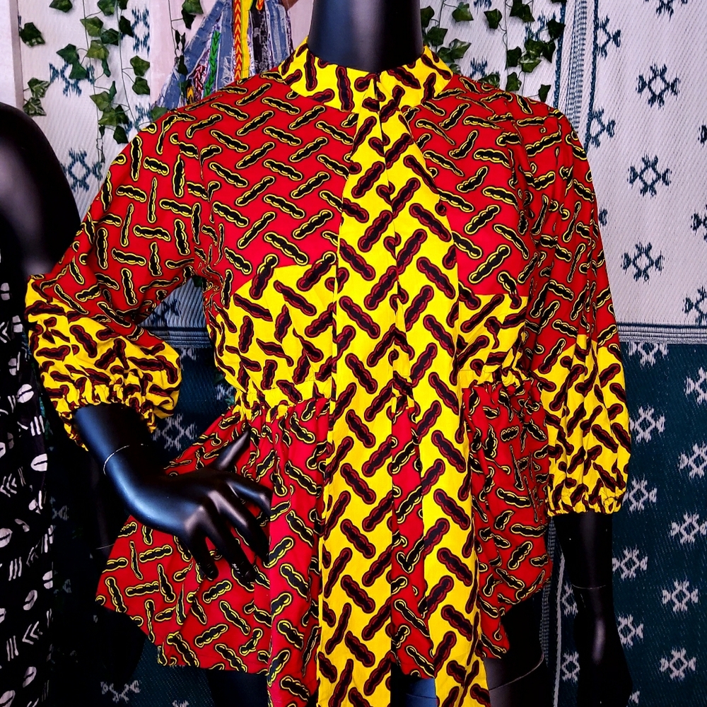Vibrant Red and Yellow Women's Top